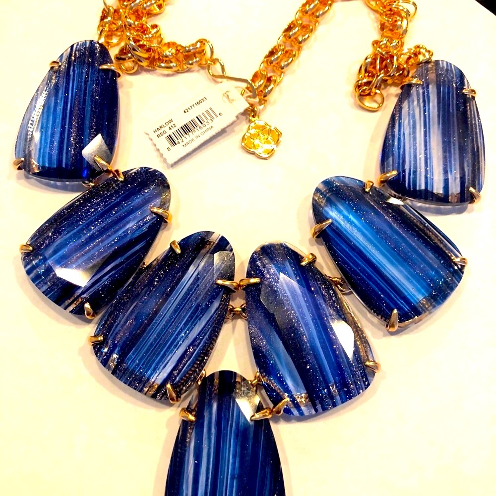 NWT RARE & RETIRED Kendra Scott Navy Dusted Harlow & Elles Rose Gold STUNNING! - Picture 5 of 13